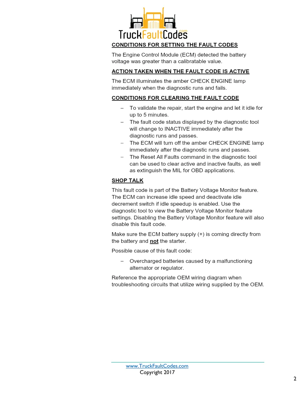 Cummins ISX12 DTC 596 Diagnostic Procedure ? Electrical Charging - preview page 2 of 3