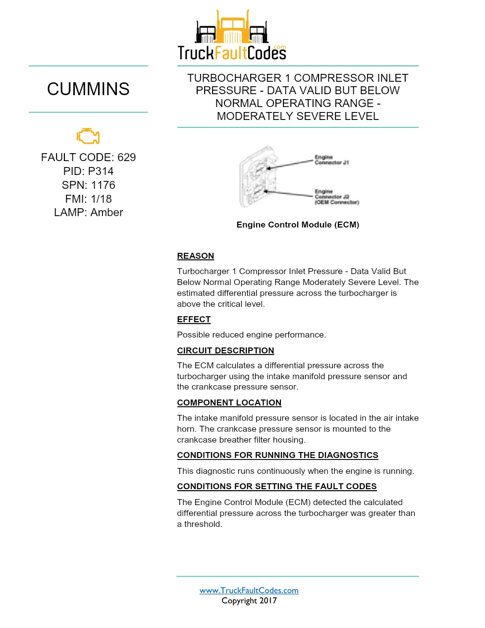 Cummins ISX12 DTC 629 Diagnostic Procedure ? Turbocharger 1 – PDF - preview page 1 of 3