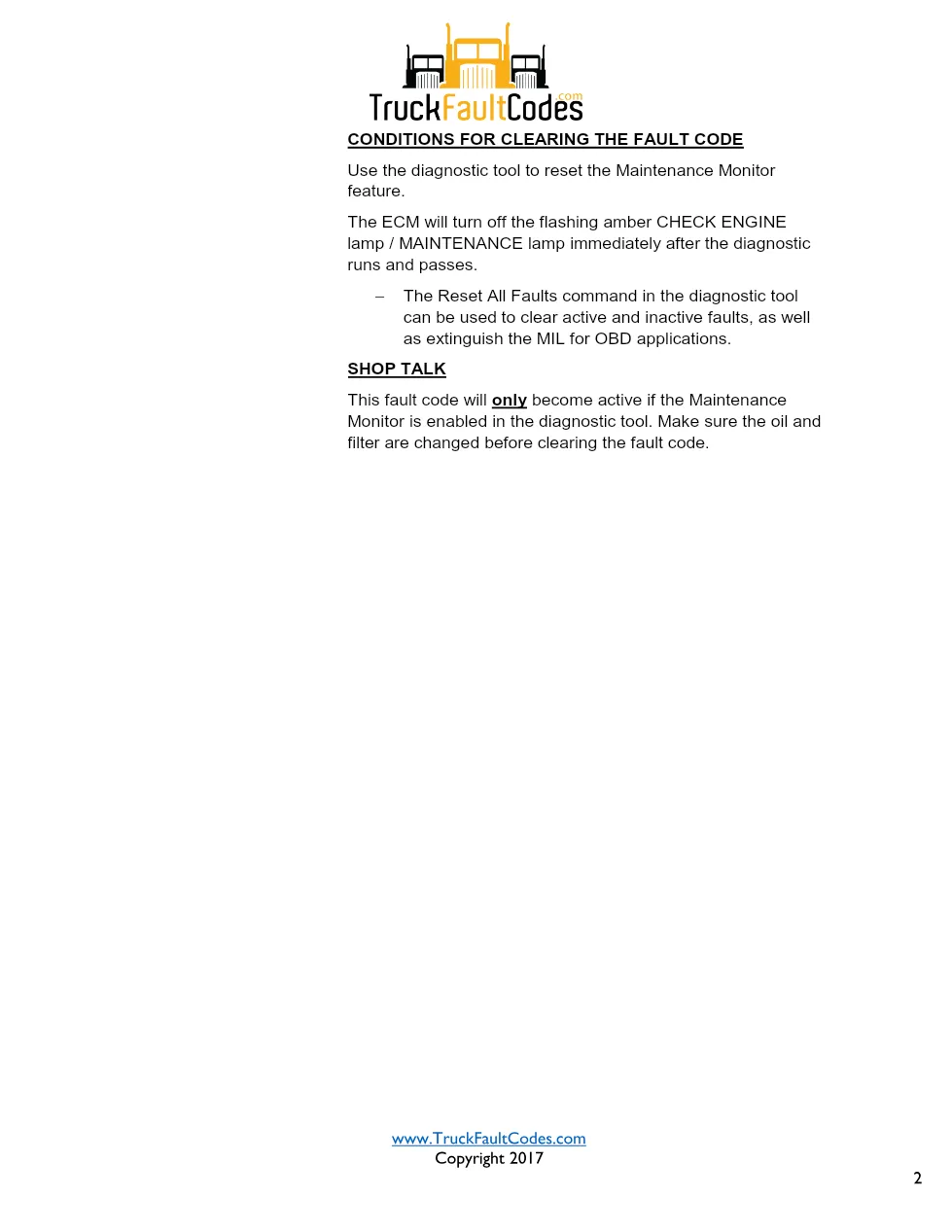 Cummins ISX12 DTC 649 Diagnostic Procedure ? Engine Oil Change - preview page 2 of 3