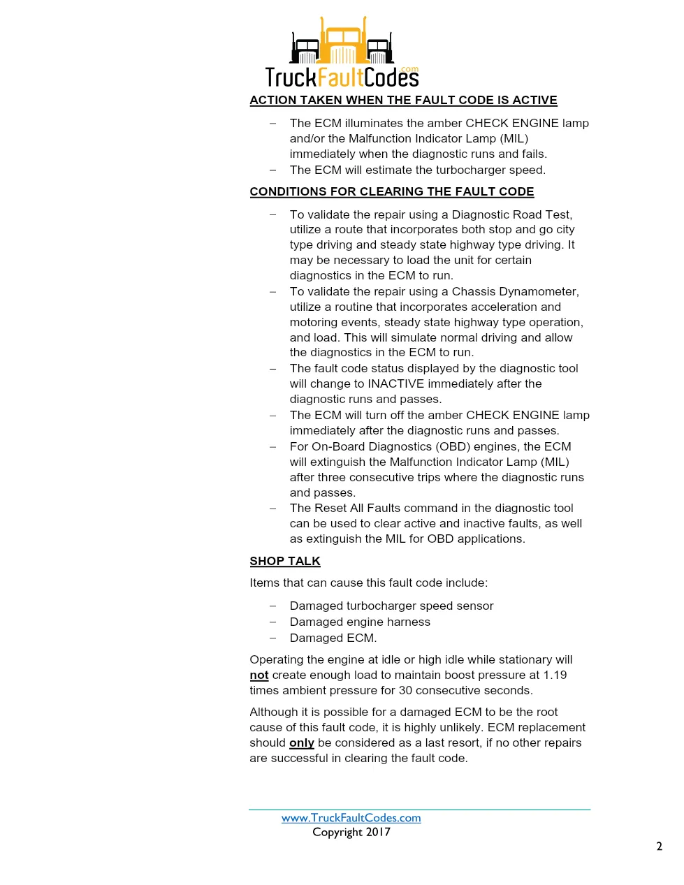Cummins ISX12 DTC 687 Diagnostic Procedure ? Turbocharger 1 Speed - preview page 2 of 3