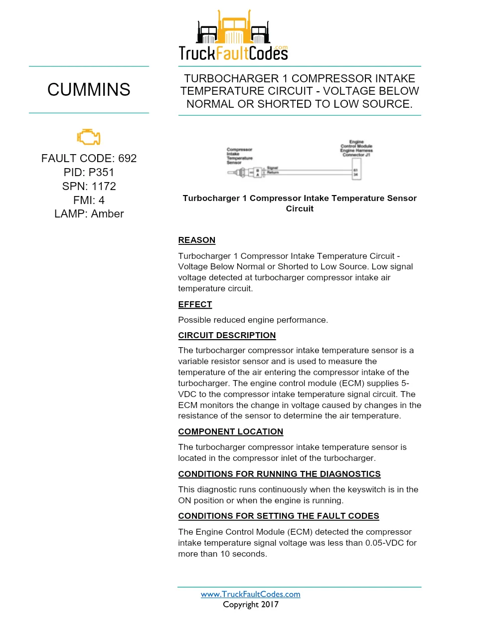 Cummins ISX12 DTC 692 Diagnostic Procedure ? Turbocharger 1 – PDF - preview page 1 of 3