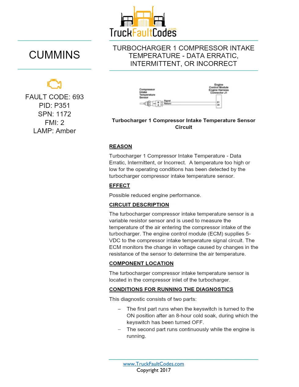 Cummins ISX12 DTC 693 Diagnostic Procedure ? Turbocharger 1 – PDF - preview page 1 of 3