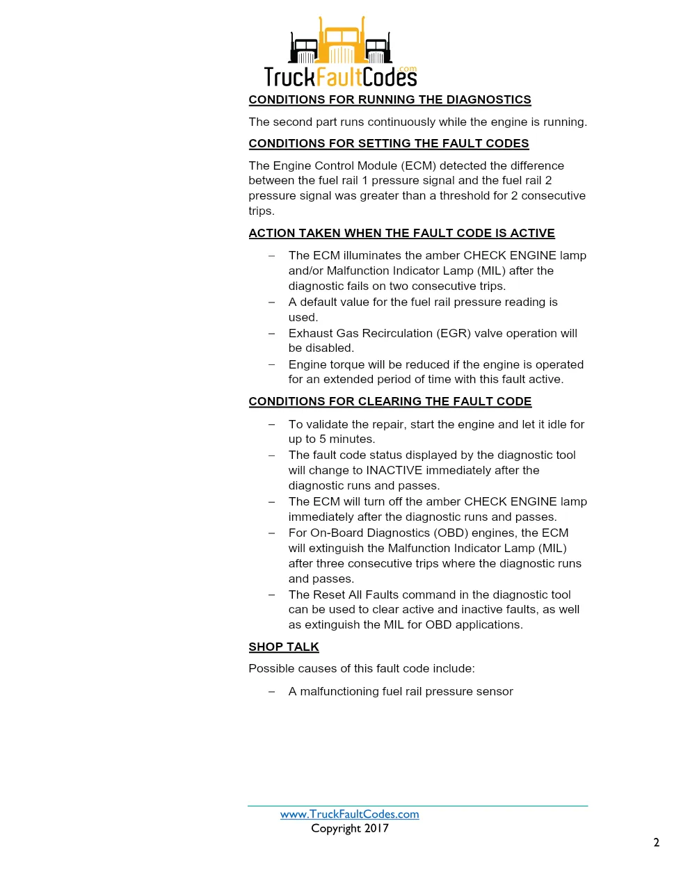 Cummins ISX12 DTC 755 Diagnostic Procedure ? Injector Metering - preview page 2 of 3