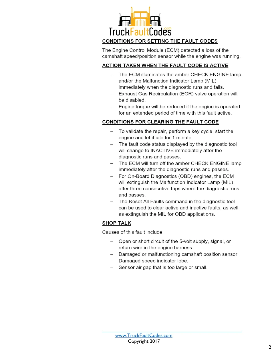 Cummins ISX12 DTC 778 Diagnostic Procedure ? Engine Camshaft - preview page 2 of 3