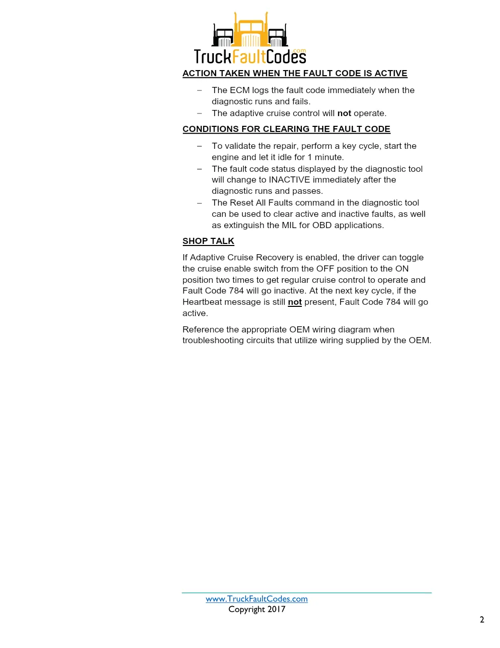 Cummins ISX12 DTC 784 Diagnostic Procedure ? Adaptive Cruise - preview page 2 of 3