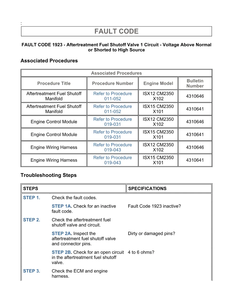 Cummins ISX15 code 1923 troubleshooting document, 11 pages – PDF - page 3 is available after signing in