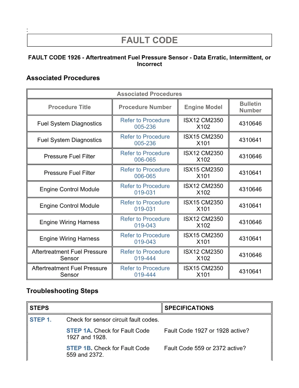 Cummins ISX15 code 1926 troubleshooting document, 16 pages – PDF - page 3 is available after signing in