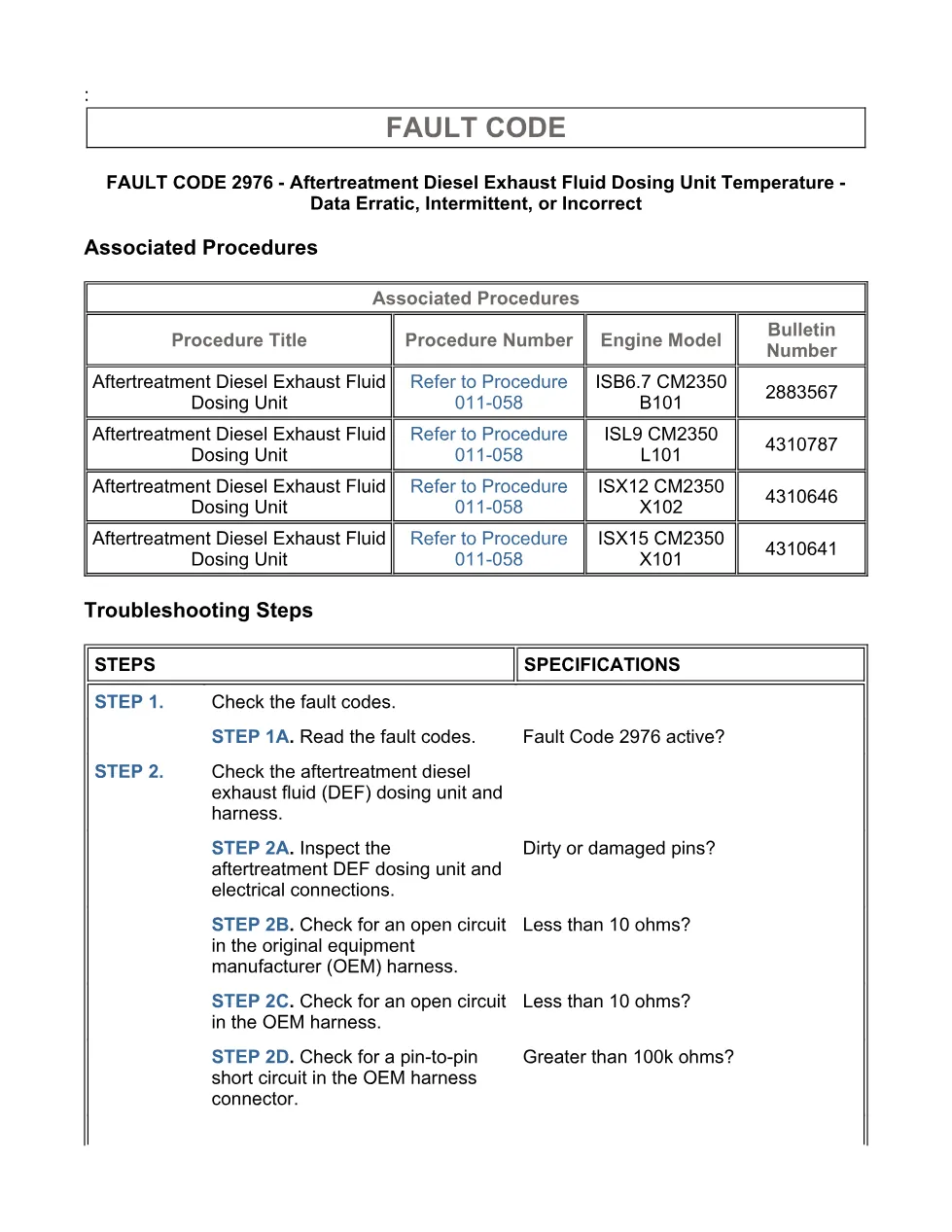Cummins ISX15 code 2976 troubleshooting document, 10 pages – PDF - page 3 is available after signing in
