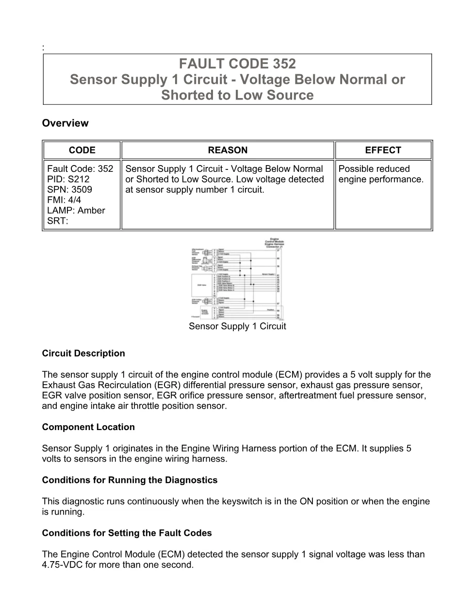 Cummins ISX15 code 352 troubleshooting document, 2 pages – PDF - preview page 1 of 2