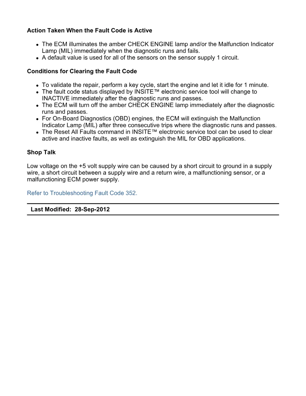 Cummins ISX15 code 352 troubleshooting document, 2 pages – PDF - page 2 is available after signing in