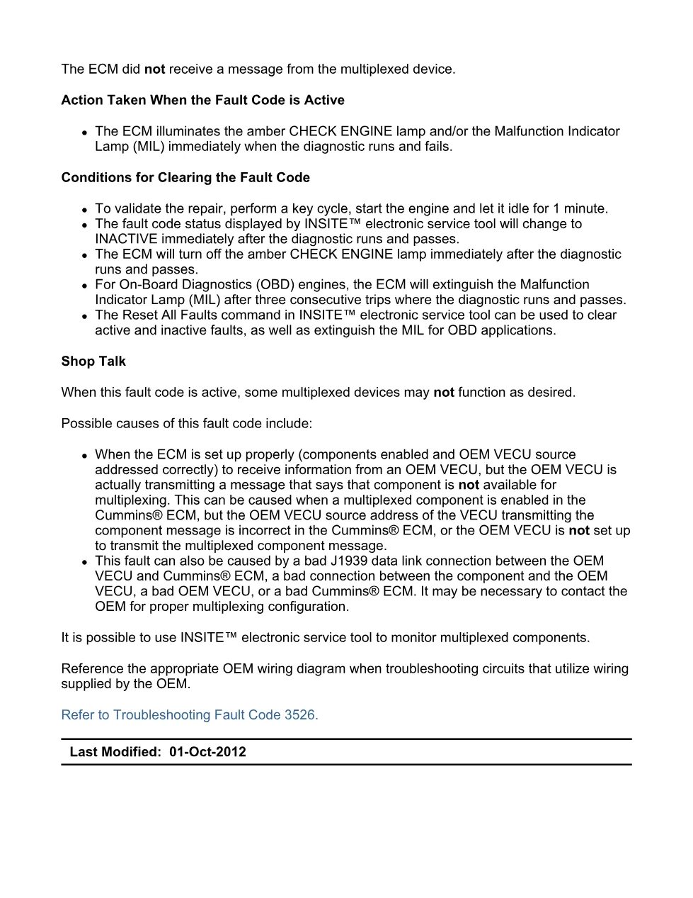 Cummins ISX15 code 3526 troubleshooting document, 14 pages – PDF - preview page 2 of 3