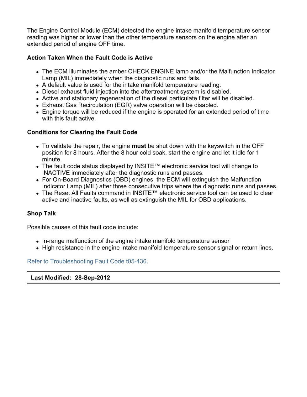 Cummins ISX15 code 436 troubleshooting document, 2 pages – PDF - page 2 is available after signing in