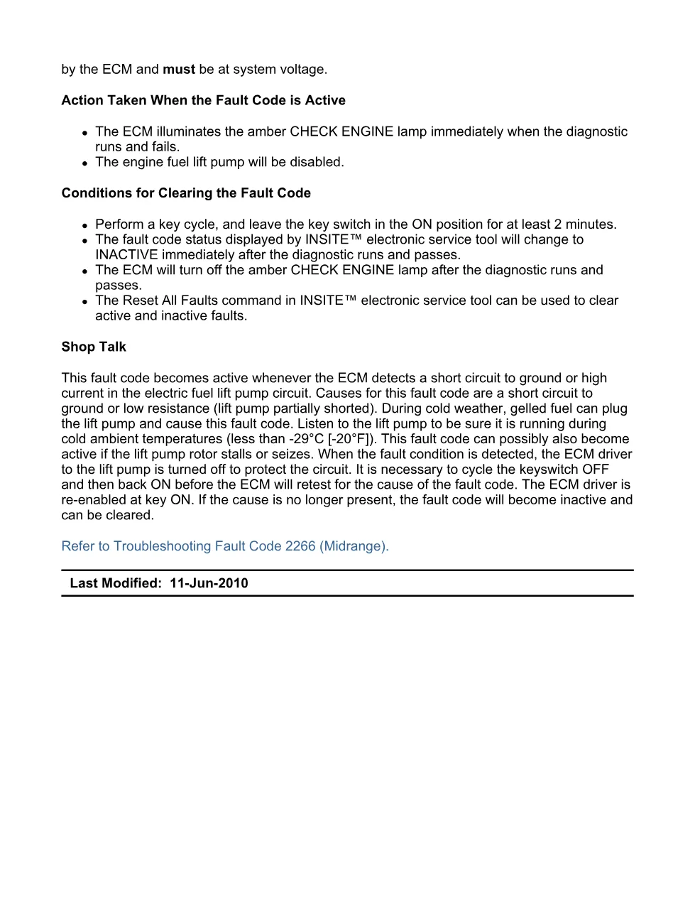 Cummins lift pump fault troubleshooting manual — Fault Code 2266 - preview page 2 of 3