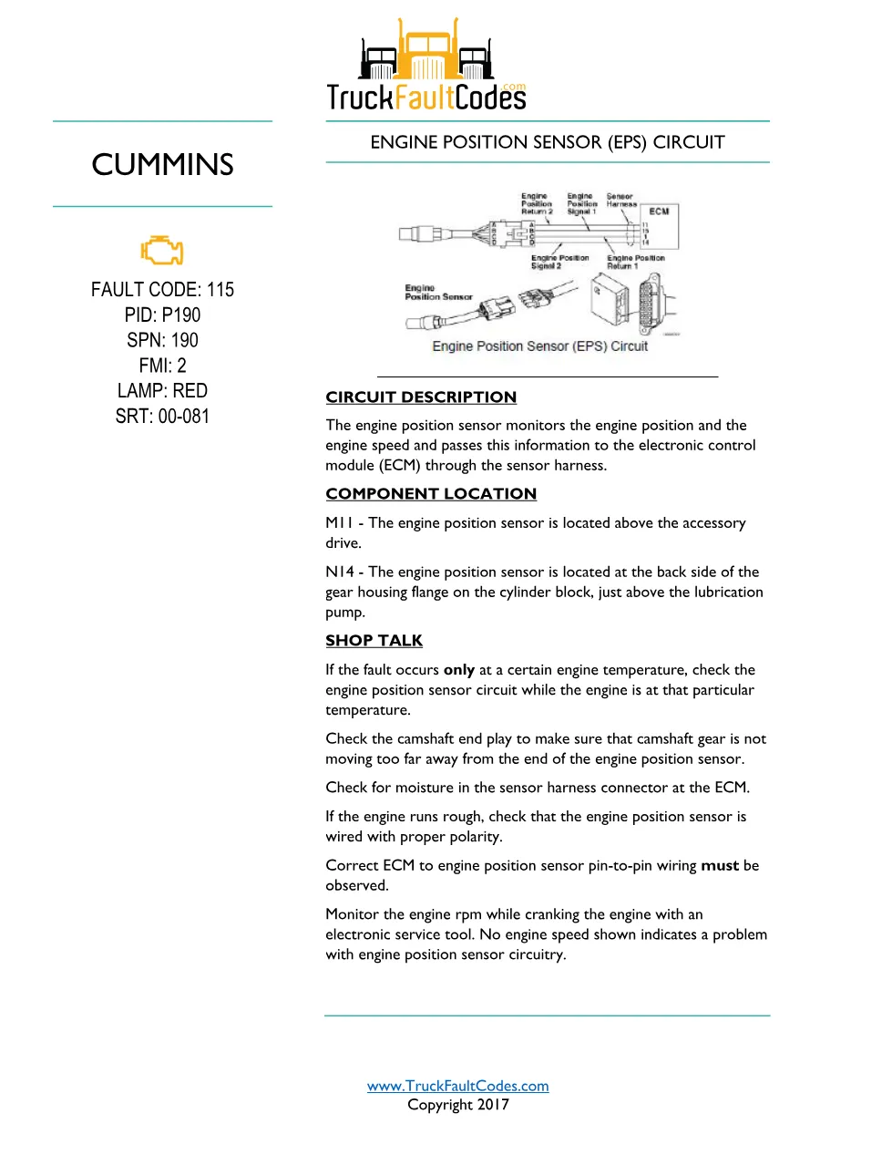 Cummins M11 code 115 — Engine position sensor circuit (SPN 190, - preview page 1 of 6