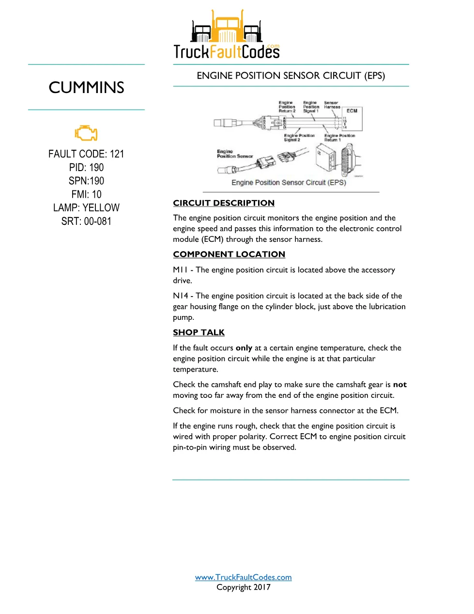 Cummins M11 code 121 — Engine position sensor circuit (SPN 190, - preview page 1 of 6