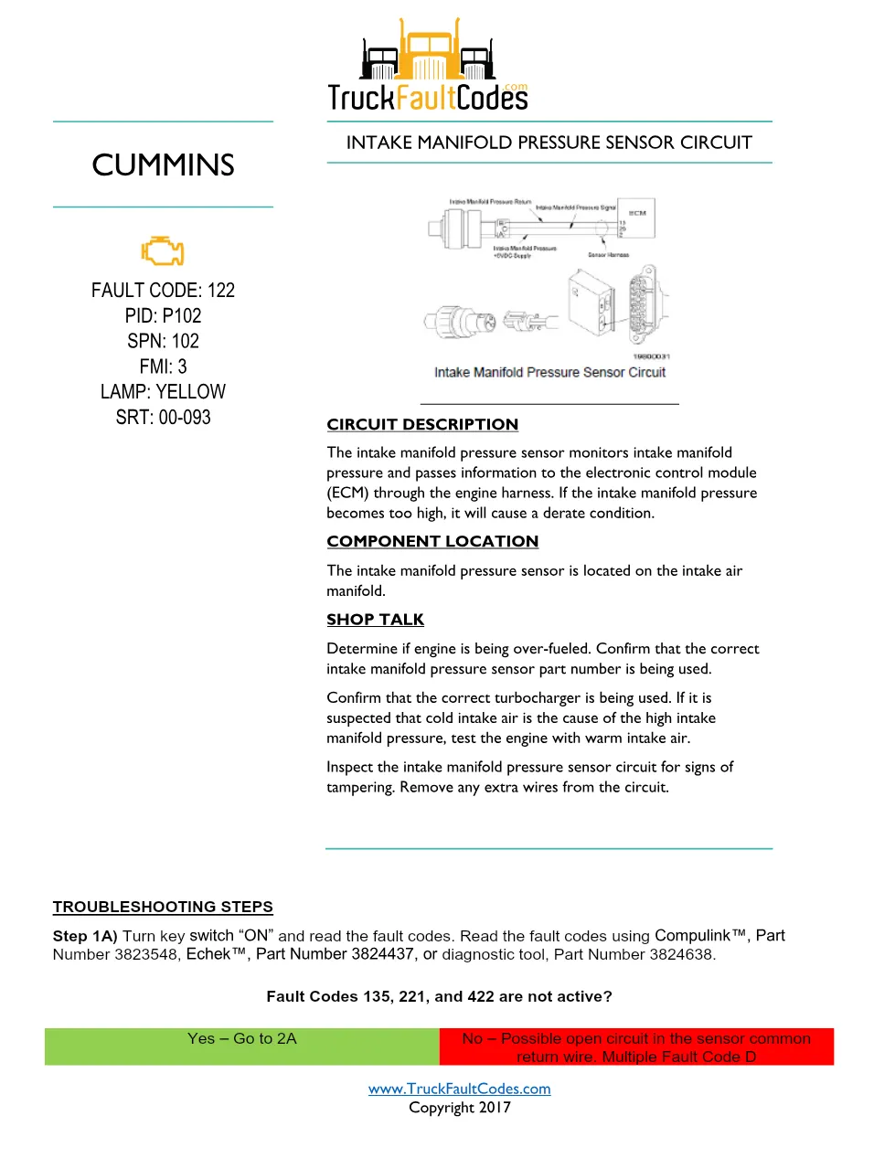 Cummins M11 code 122 — Intake manifold pressure sensor circuit - preview page 1 of 6