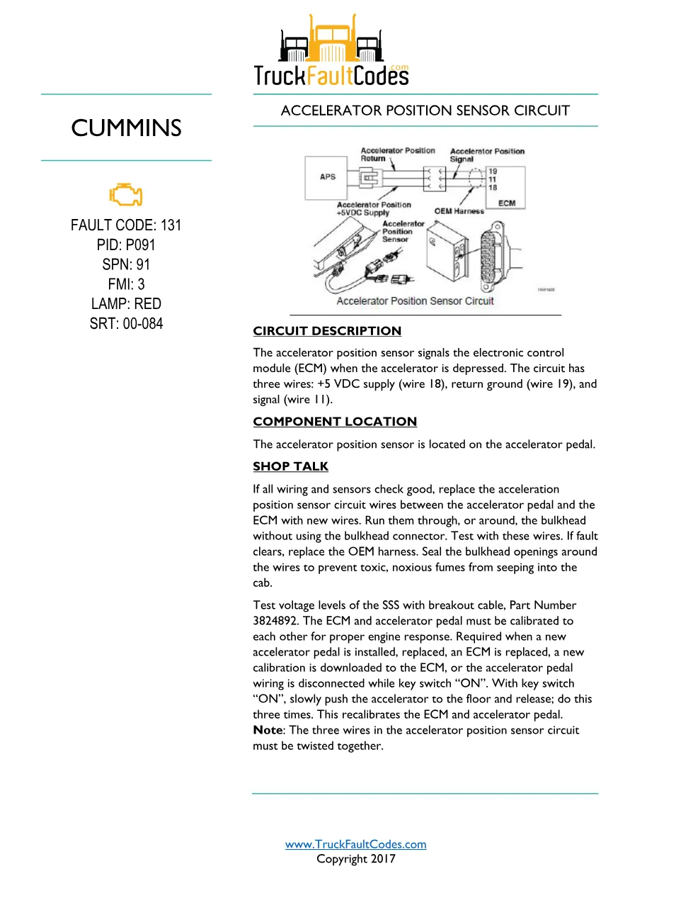 Cummins M11 code 131 — Accelerator position sensor circuit (SPN - preview page 1 of 4