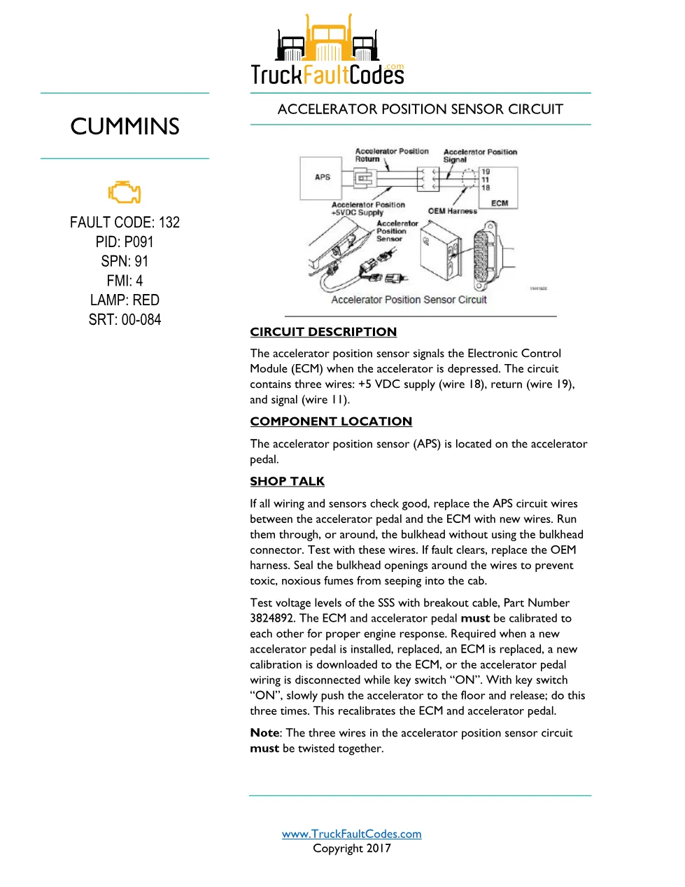 Cummins M11 code 132 — Accelerator position sensor circuit (SPN - preview page 1 of 6