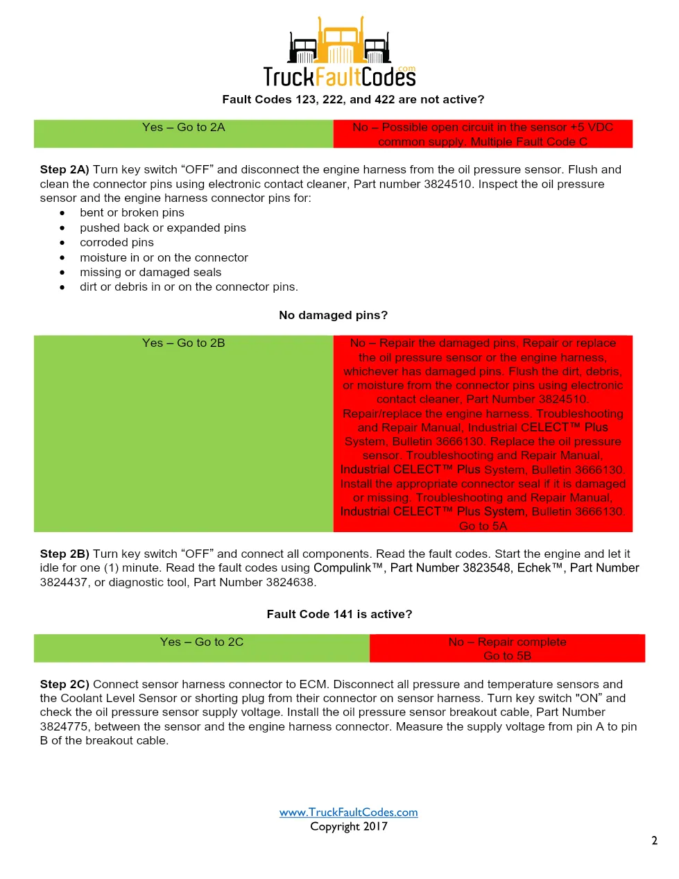 Cummins M11 code 141 — Oil pressure sensor circuit (SPN 100, FMI - preview page 2 of 6