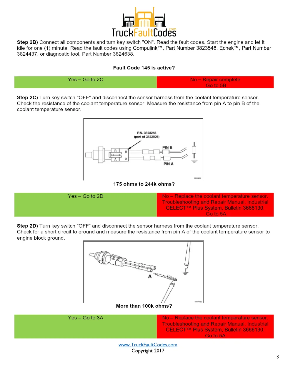 Cummins M11 code 145 — Coolant temperature sensor circuit (SPN - page 3 is available after signing in