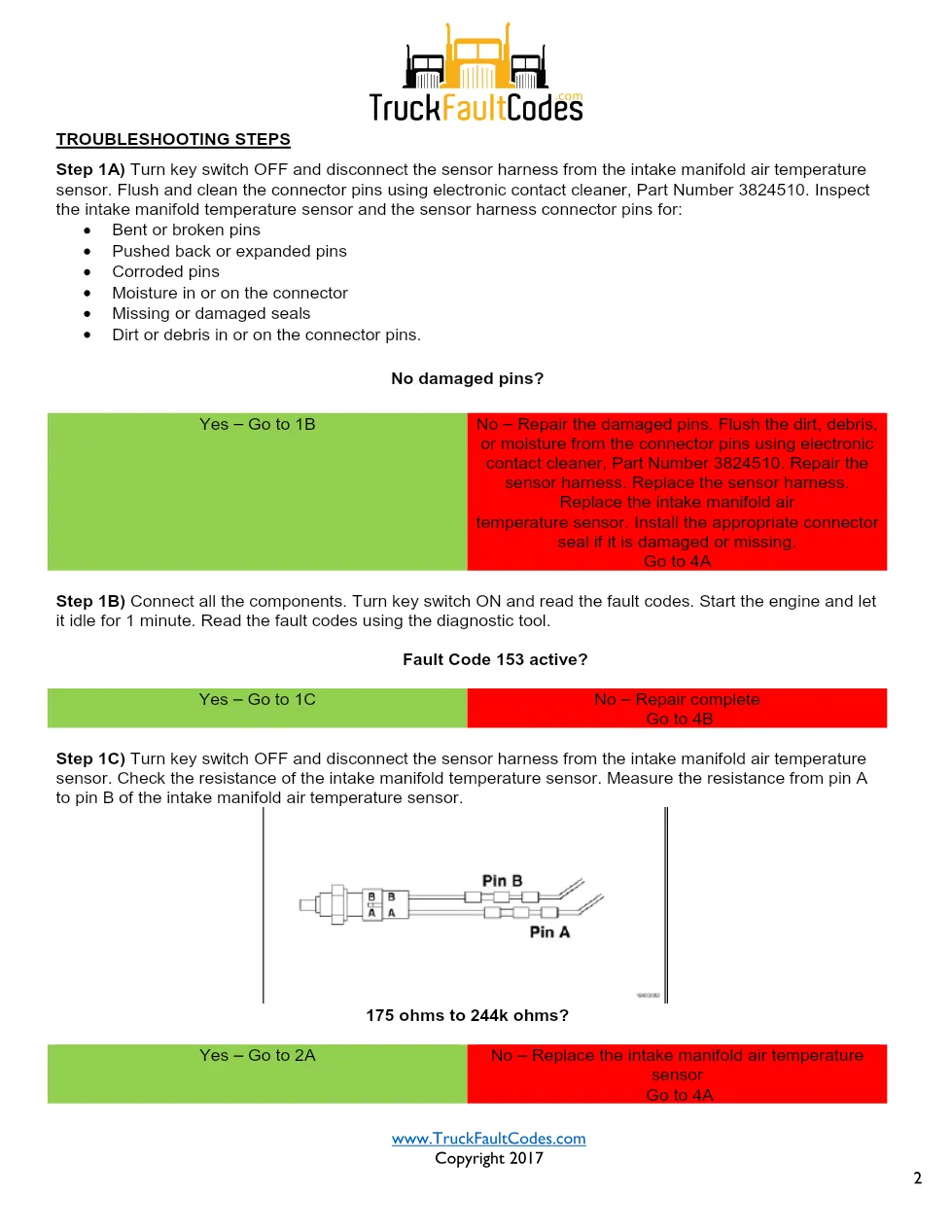 Cummins M11 code 153 — Intake Air Temperature Sensor Circuit - preview page 2 of 4