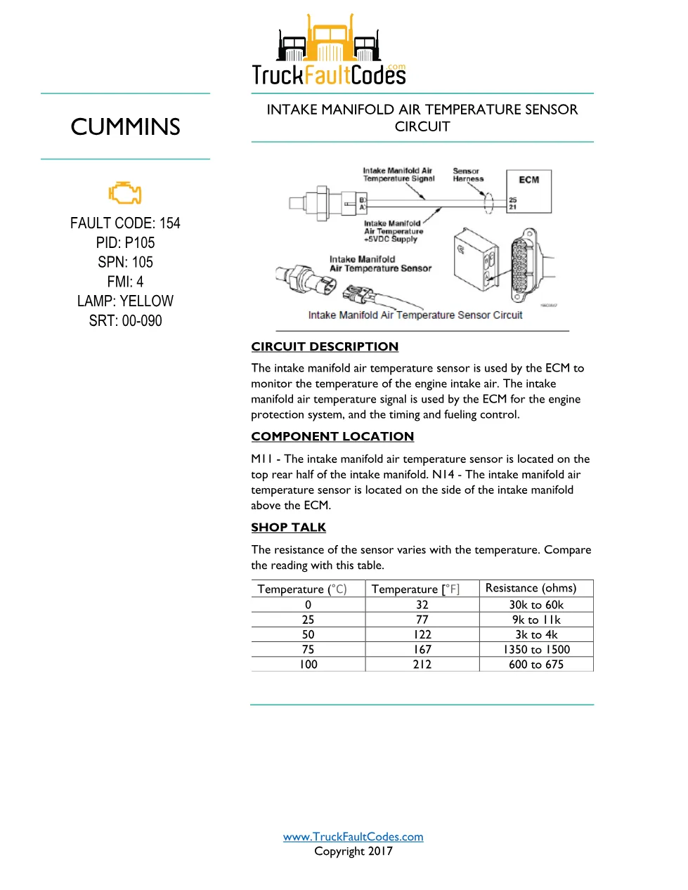 Cummins M11 code 154 — Intake Air Temperature Sensor Circuit - preview page 1 of 6