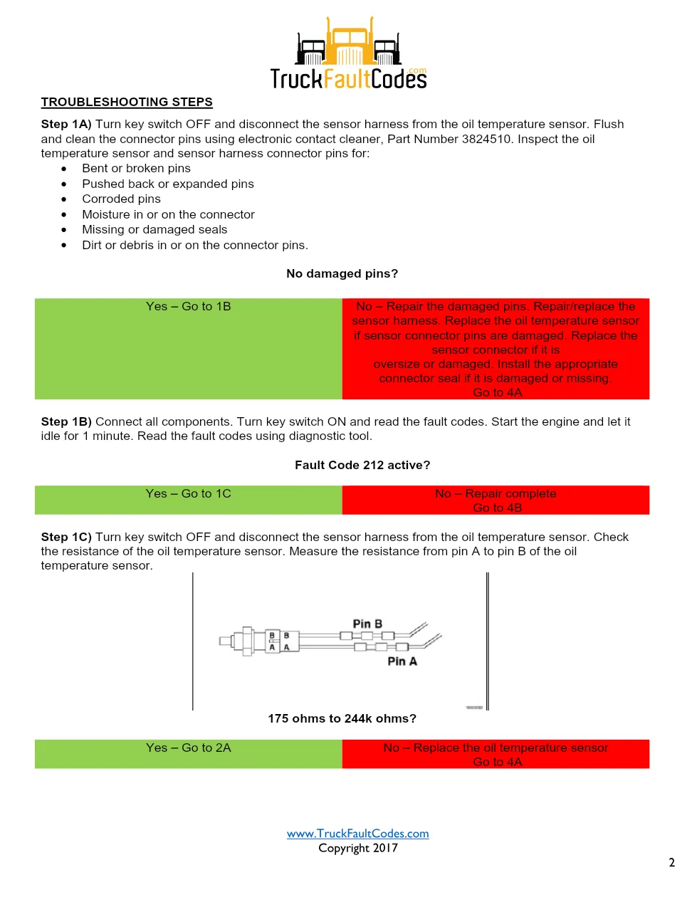 Cummins M11 code 212 — Oil Temperature Sensor Circuit Fault Code - preview page 2 of 5