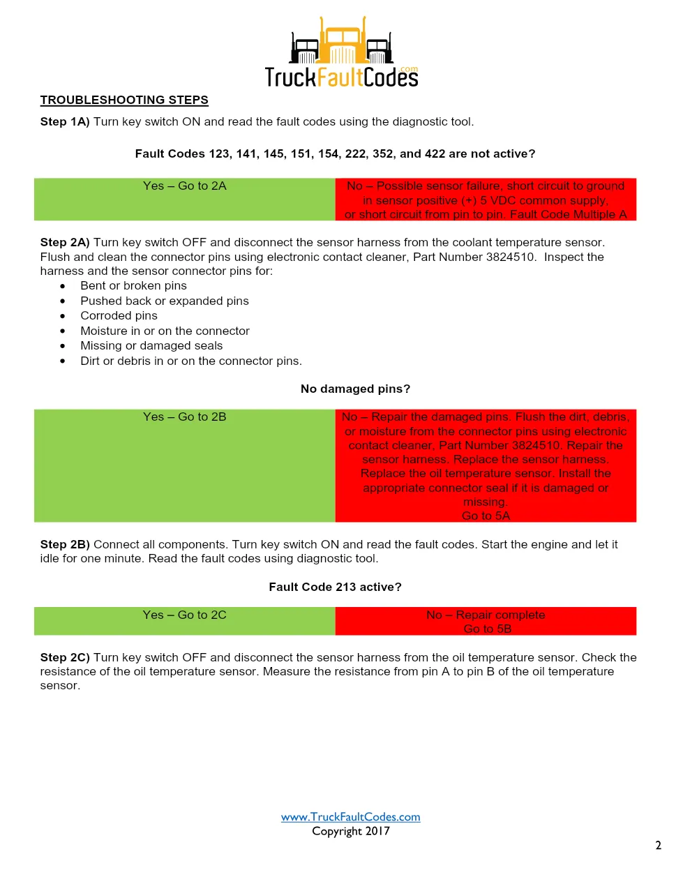 Cummins M11 code 213 — Oil Temperature Sensor Circuit Fault Code - preview page 2 of 6
