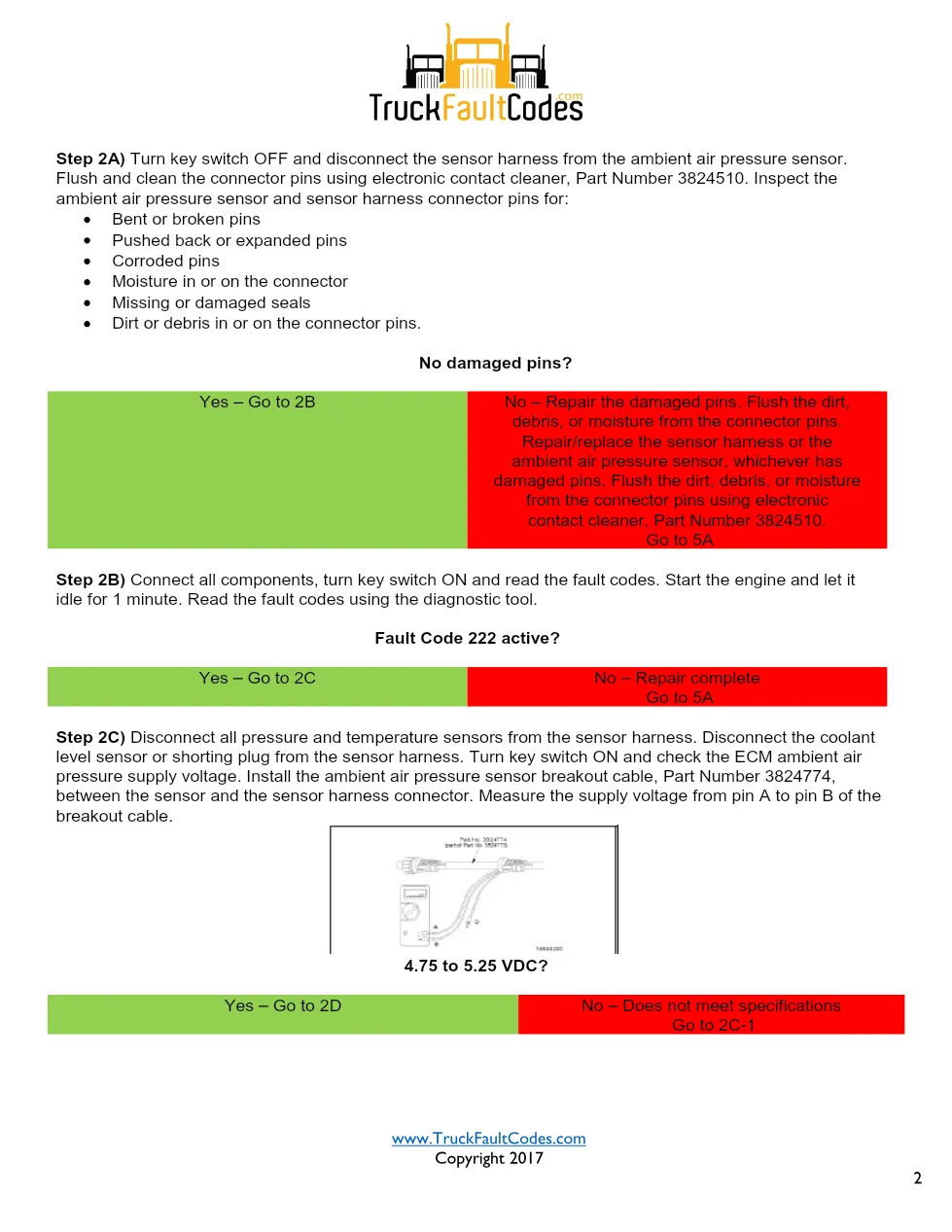 Cummins M11 code 222 — Ambient Air Pressure Sensor Circuit Fault - preview page 2 of 6