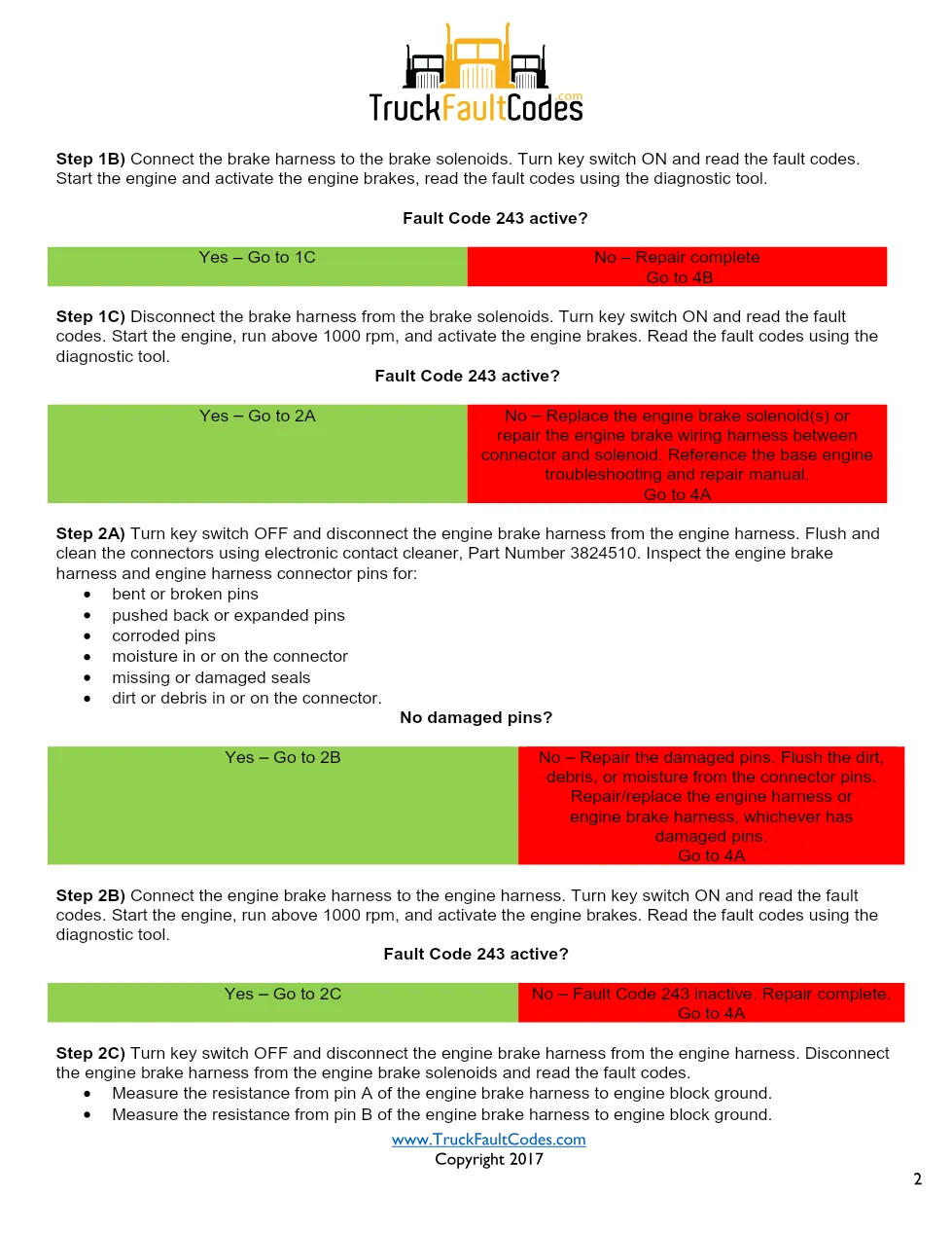 Cummins M11 code 243 — Engine Brake Supply Circuit Fault Code - preview page 2 of 4