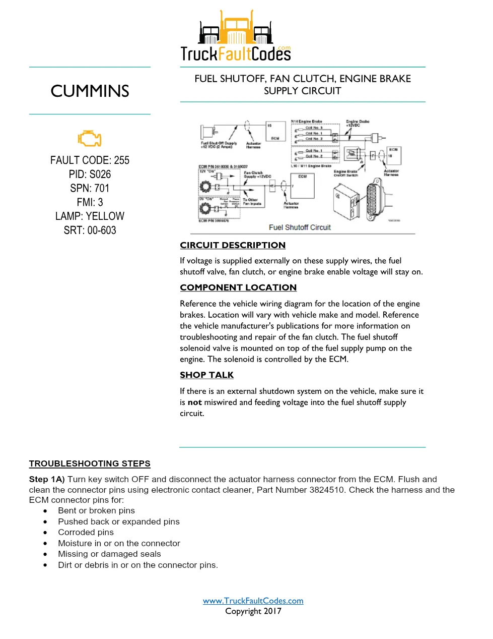 Cummins M11 code 255 — Supply Circuit Fault Code Manual — PDF, 4 - preview page 1 of 4