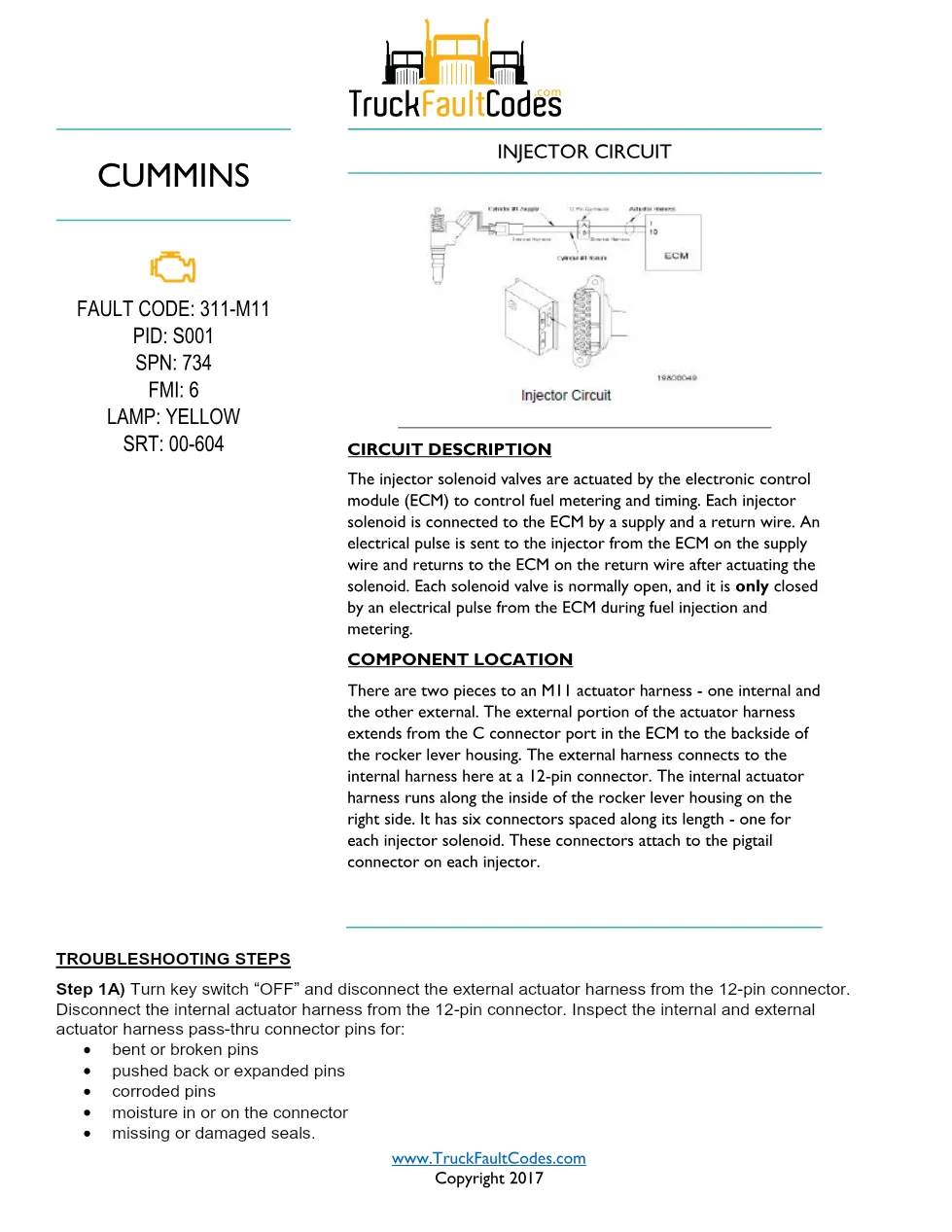 Cummins M11 code 311 injector circuit troubleshooting PDF — SPN - preview page 1 of 4