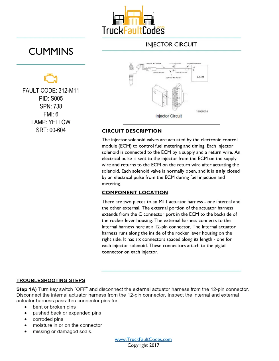 Cummins M11 code 312 injector circuit troubleshooting PDF — SPN - preview page 1 of 4