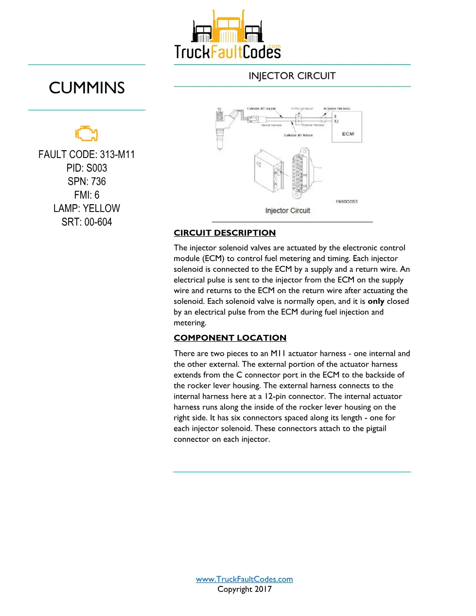Cummins M11 code 313 injector circuit troubleshooting PDF — SPN - preview page 1 of 4