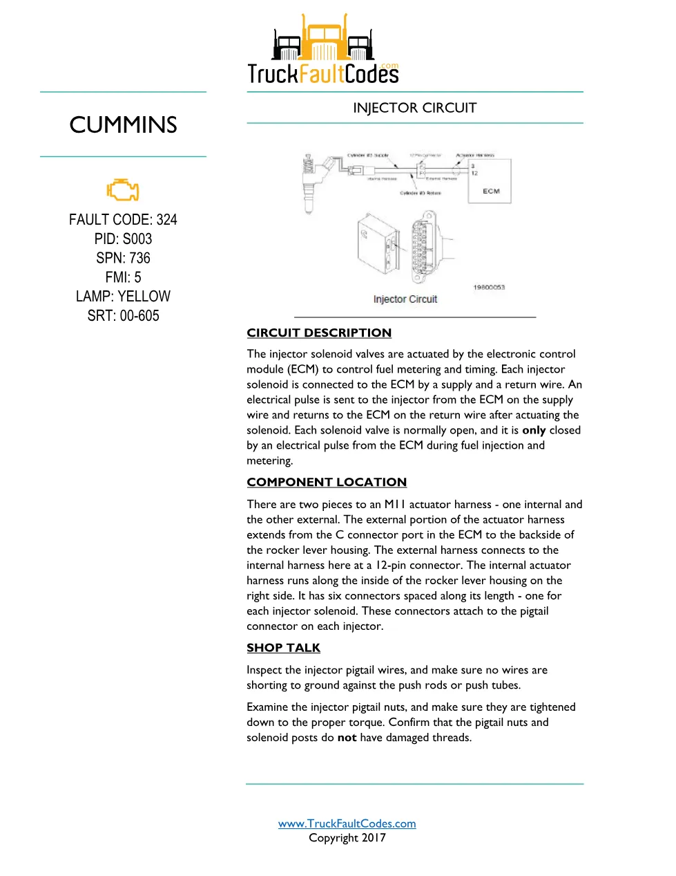 Cummins M11 code 324 injector circuit troubleshooting PDF — SPN - preview page 1 of 6