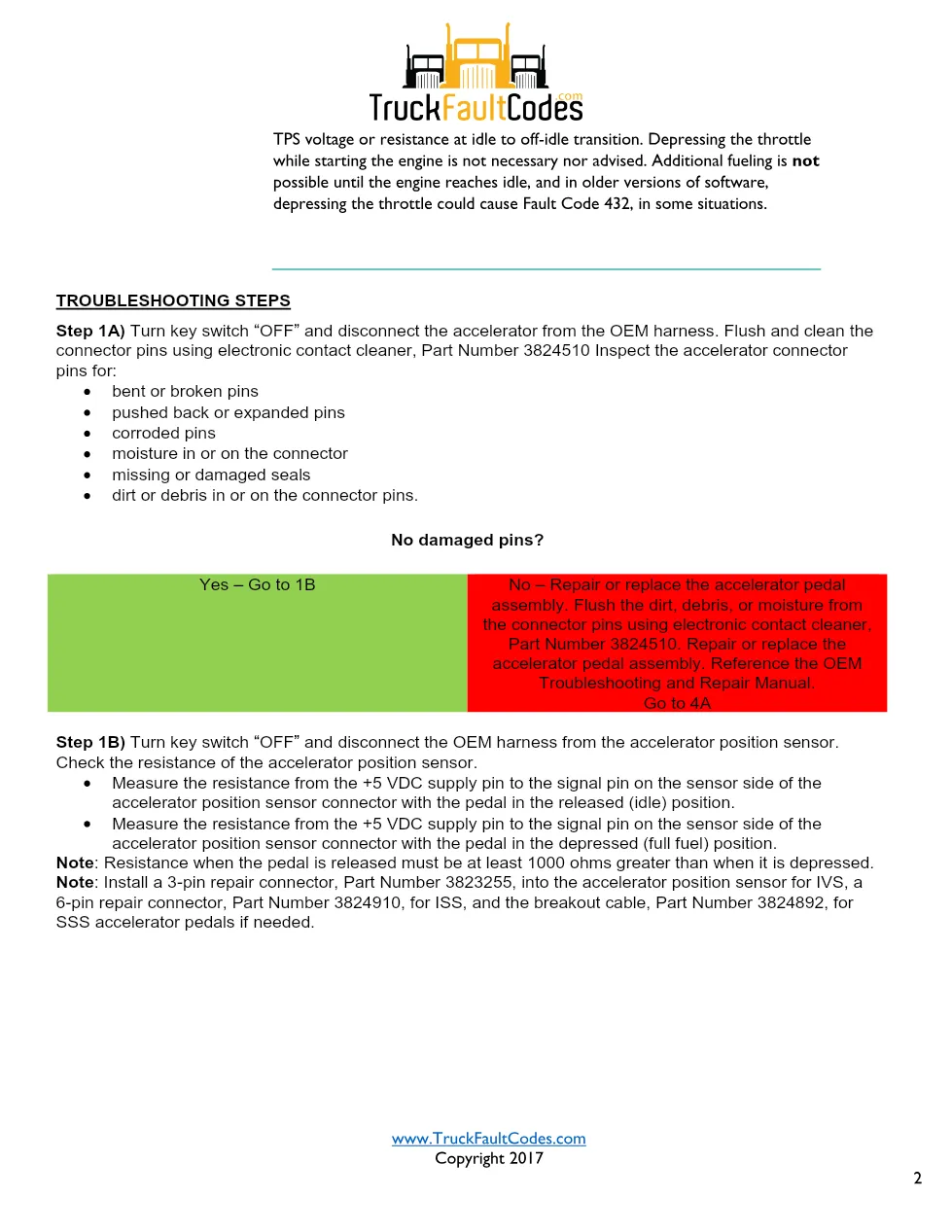 Cummins M11 code 432 — Accelerator Pedal Circuit IVS (P091, FMI - preview page 2 of 6