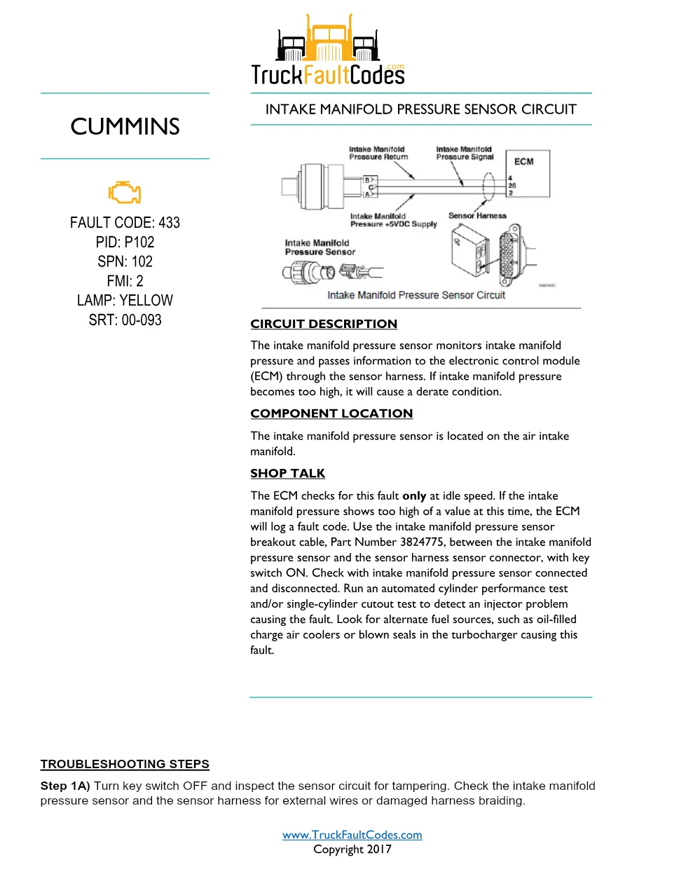 Cummins M11 code 433 — Intake Manifold Pressure Sensor Circuit - preview page 1 of 6
