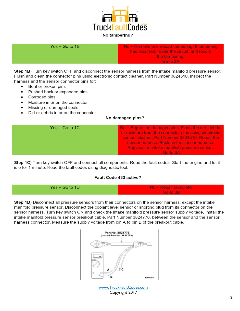 Cummins M11 code 433 — Intake Manifold Pressure Sensor Circuit - preview page 2 of 6