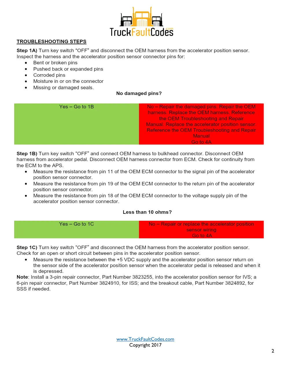 Cummins M11 fault 131 — Accelerator position sensor circuit (SPN - preview page 2 of 6