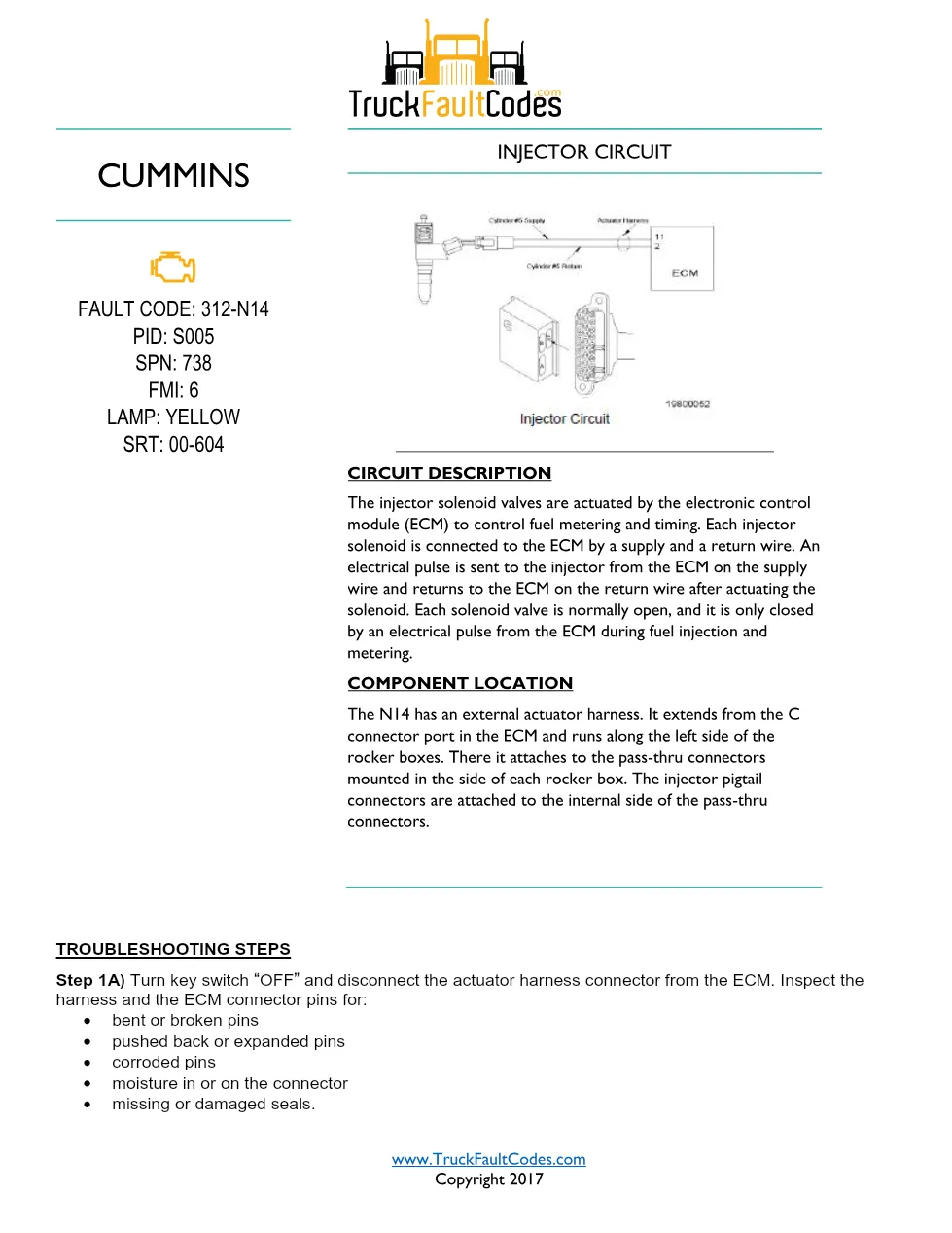 Cummins N14 code 312 injector circuit troubleshooting PDF — SPN - preview page 1 of 3