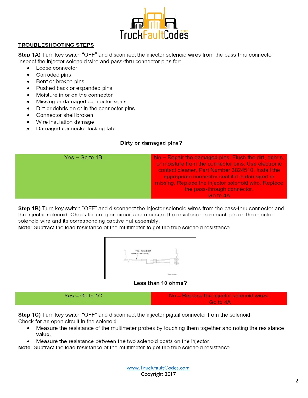 Cummins N14 injector circuit — Fault Code 332 (S004, SPN 737, FMI - preview page 2 of 6