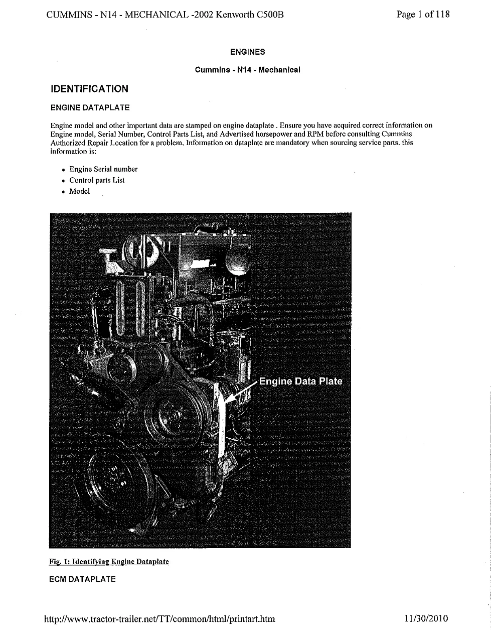 Cummins N14 service manual — Cummins N14 CELECT (1990-94) engine - preview page 1 of 6
