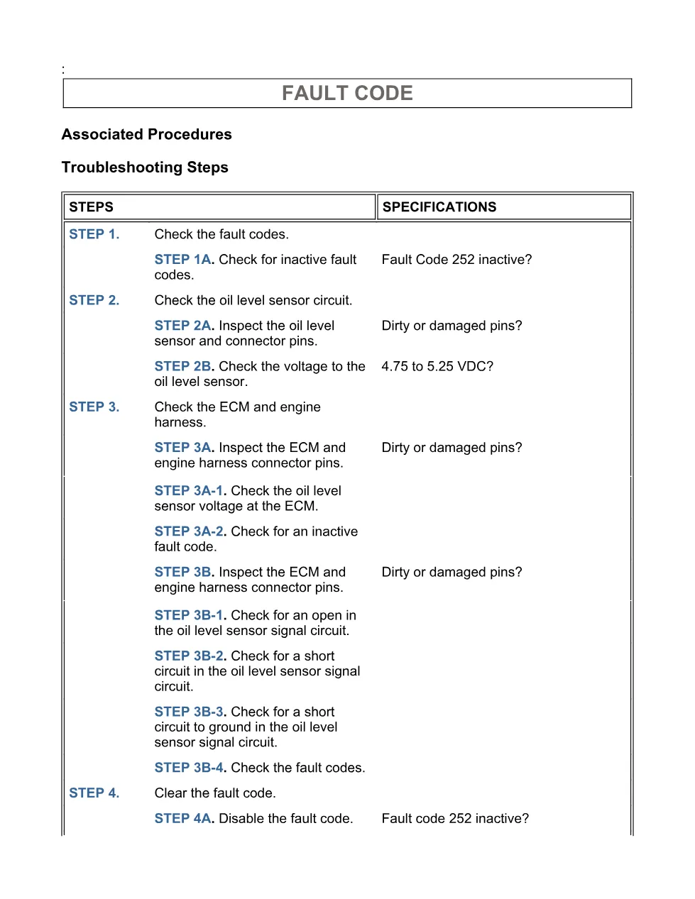 Cummins oil level sensor troubleshooting manual — Fault Code 252 - page 3 is available after signing in