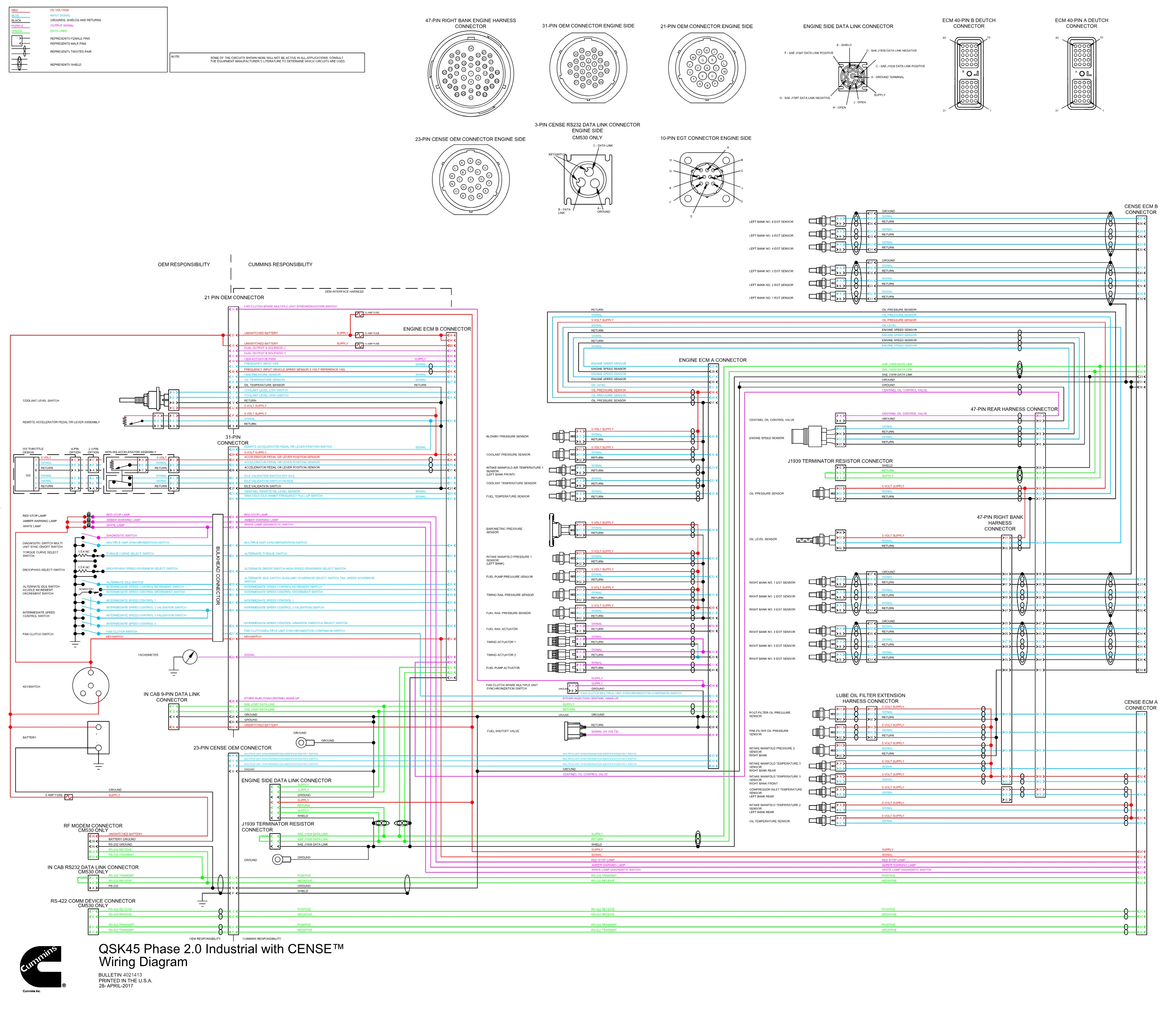 Cummins QSK45 CM500 CENSE wiring document – 4021413 – PDF, 1 page - page 1 is available after signing in