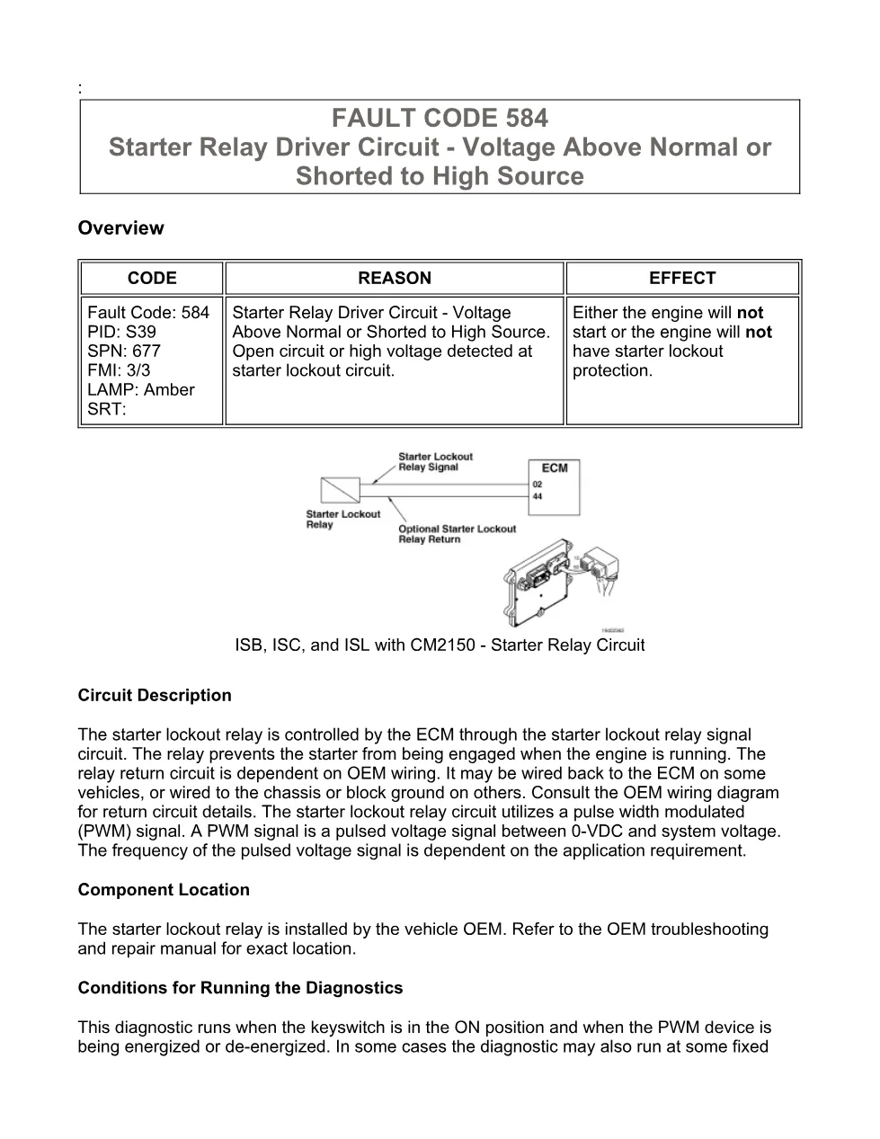Cummins starter relay fault troubleshooting manual — Fault Code - preview page 1 of 3