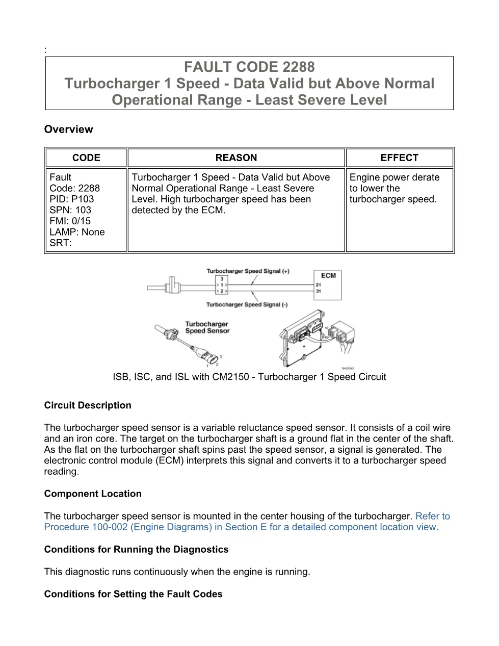 Cummins turbocharger speed fault Troubleshooting Document — Code - preview page 1 of 3