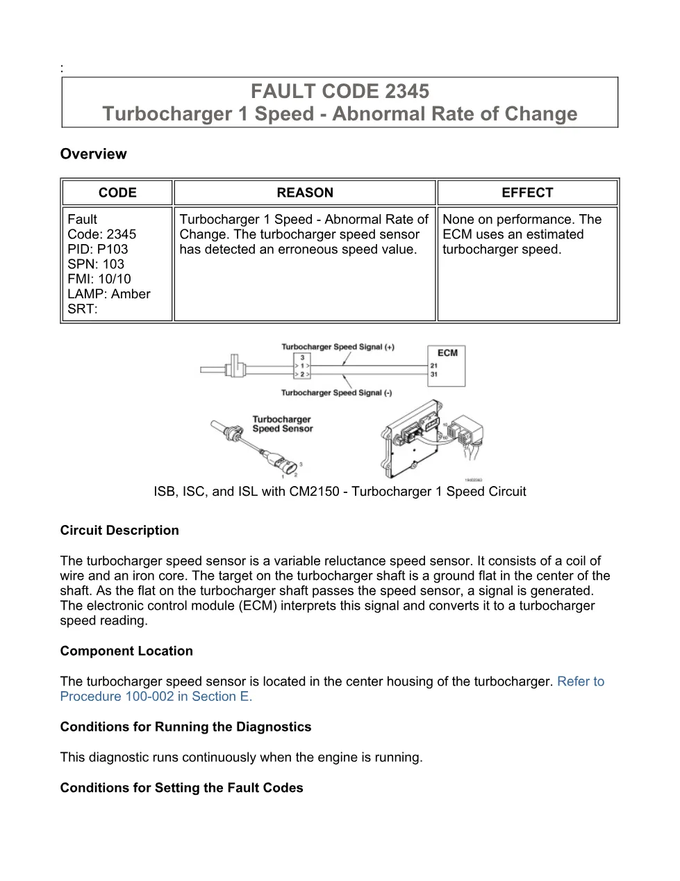 Cummins turbocharger speed sensor troubleshooting manual — Fault - preview page 1 of 3