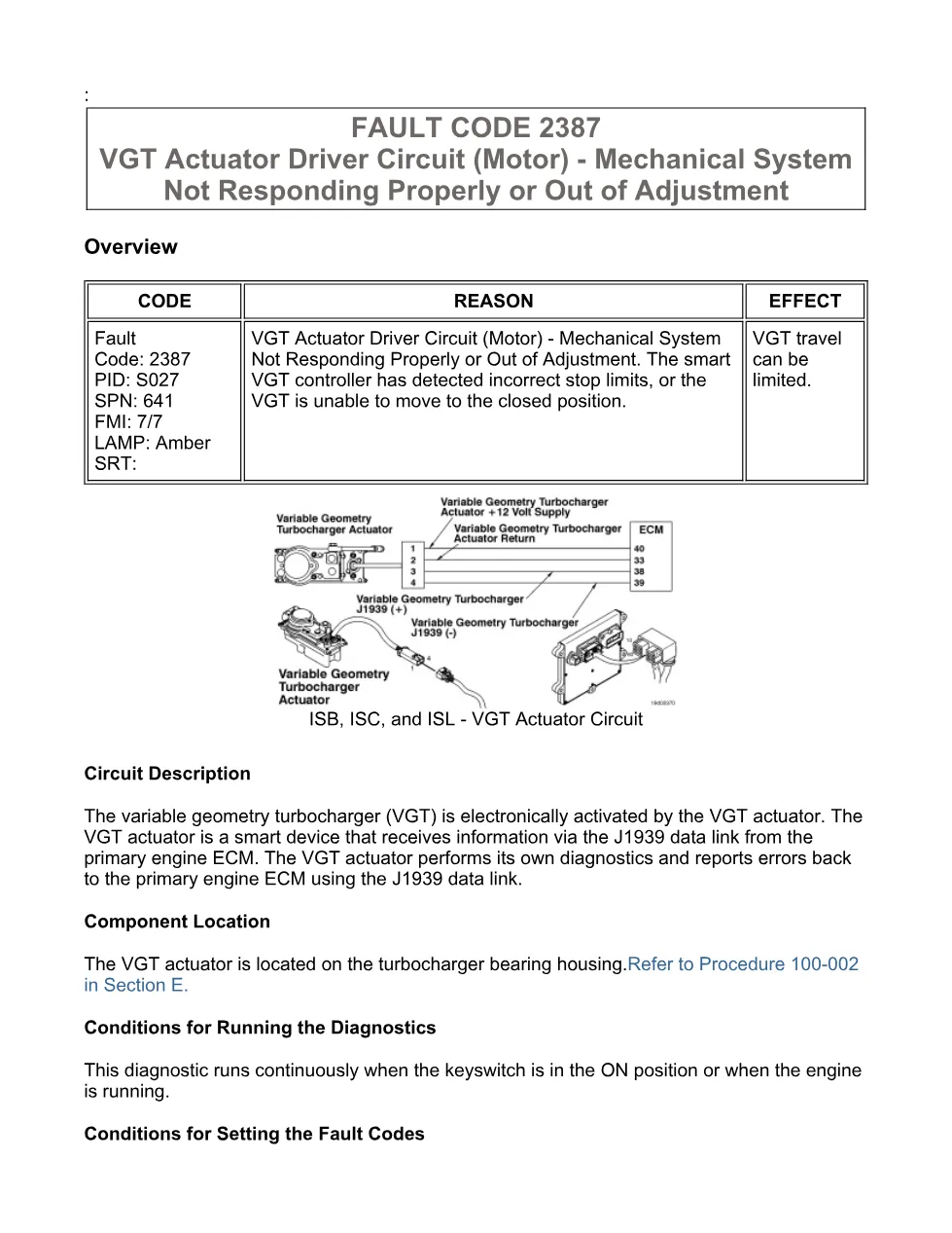 Cummins VGT actuator code troubleshooting manual — Code 2387 - preview page 1 of 3