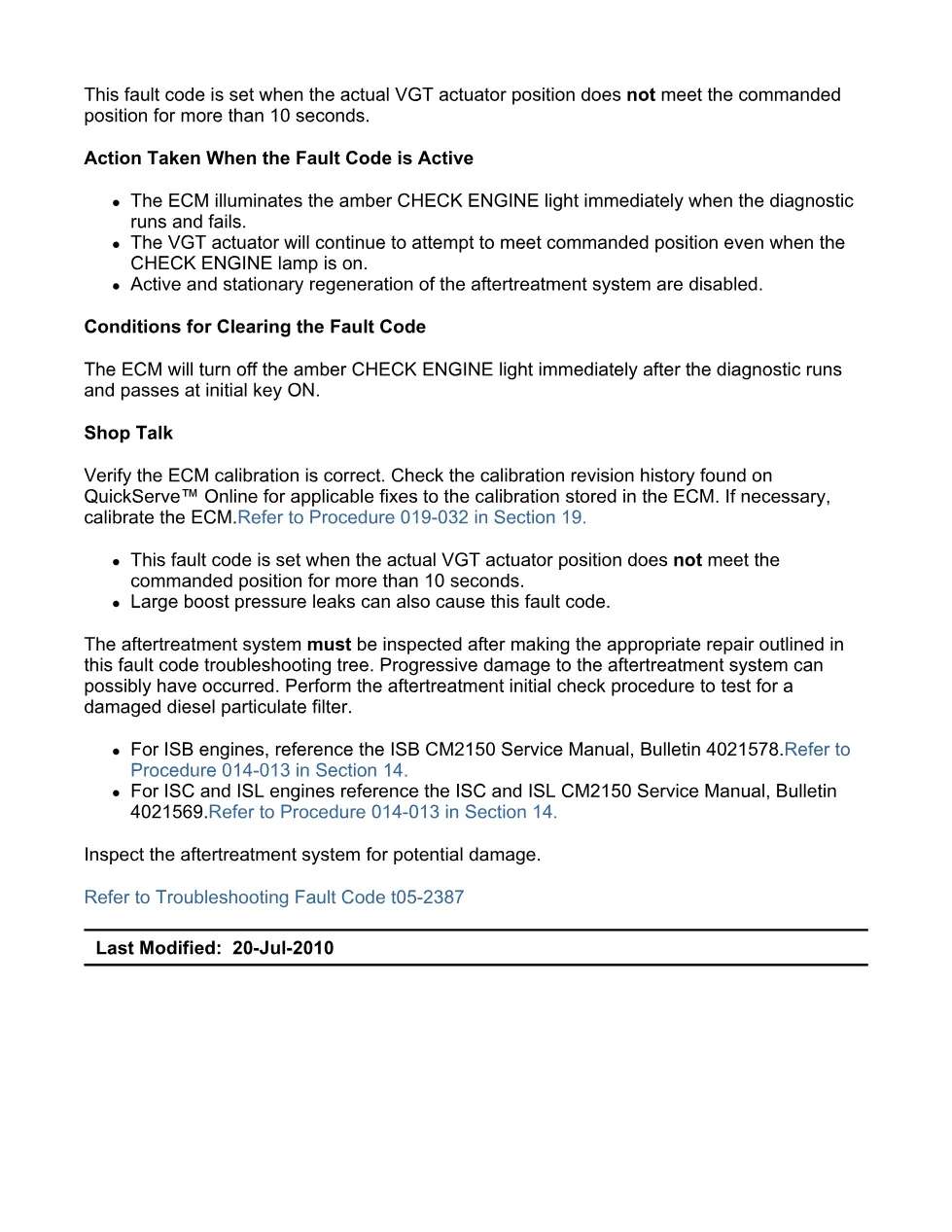 Cummins VGT actuator code troubleshooting manual — Code 2387 - preview page 2 of 3