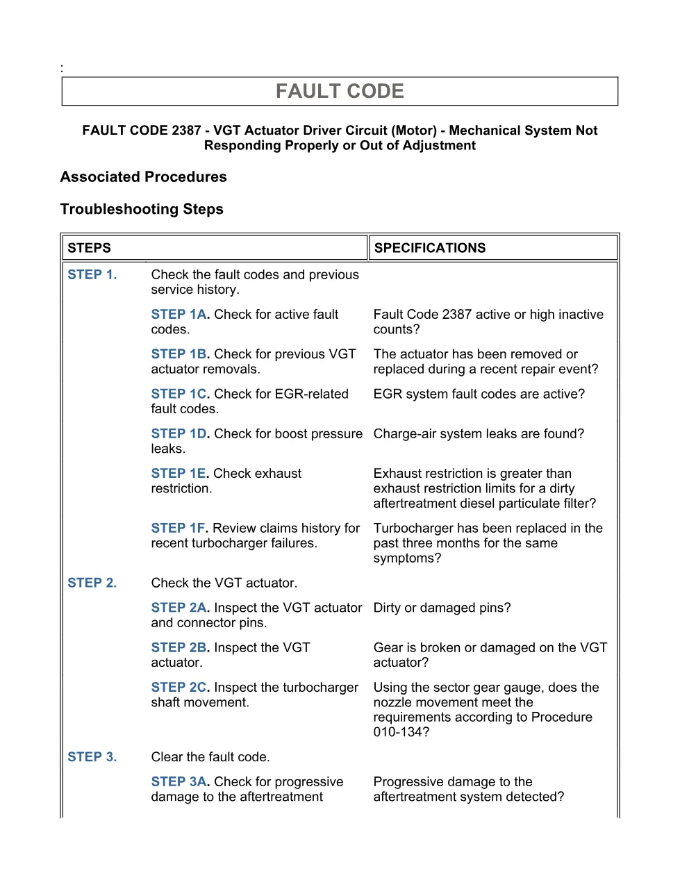 Cummins VGT actuator code troubleshooting manual — Code 2387 - page 3 is available after signing in